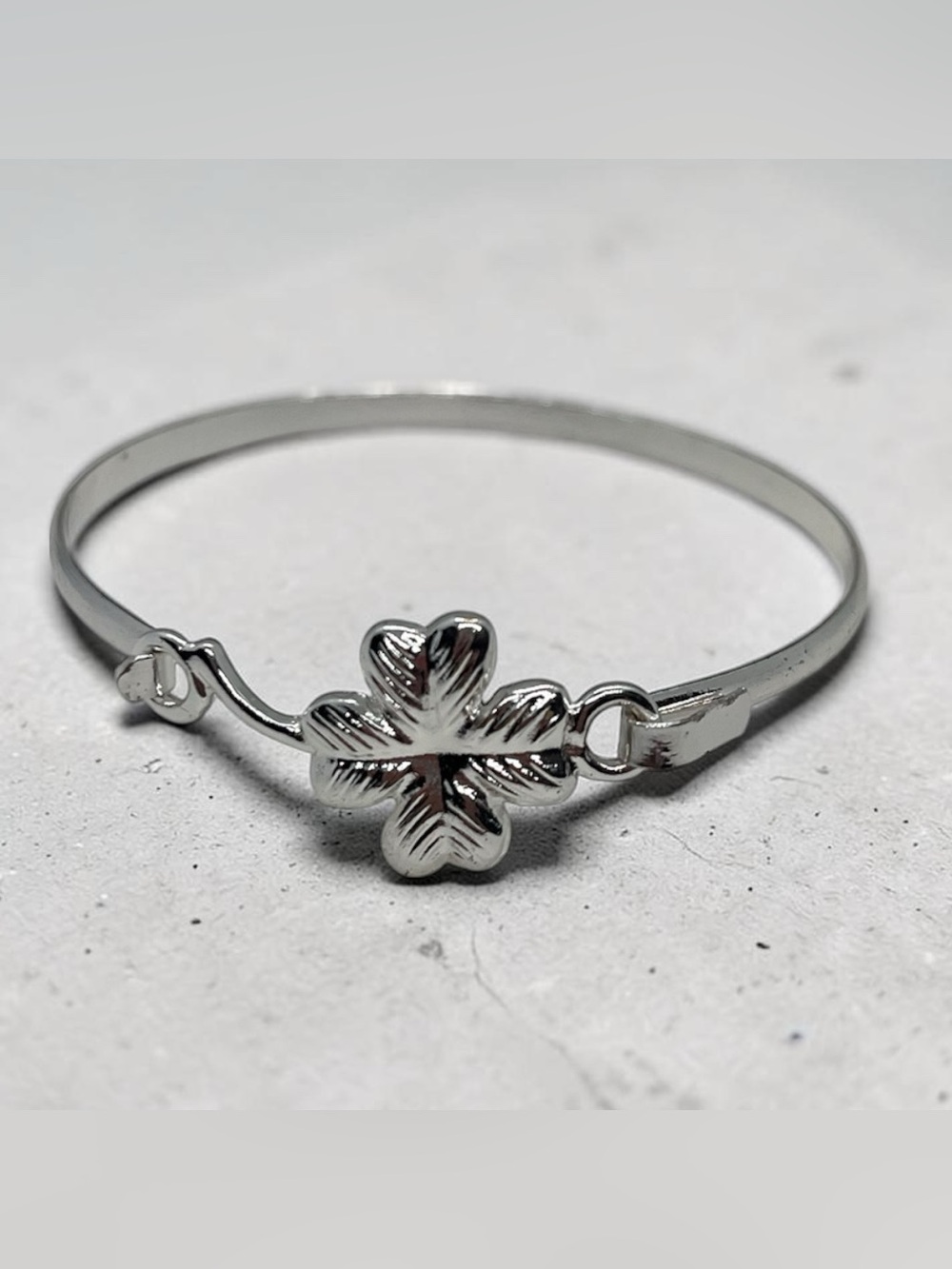 Silver Clover Accent Bangle Bracelet